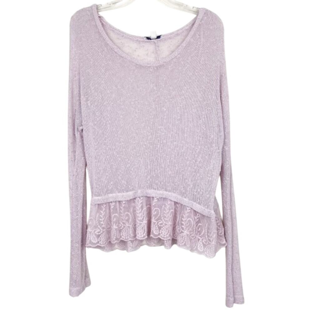 American Eagle Open Knit Sweater Lace Hem Sz M - Picture 5 of 5